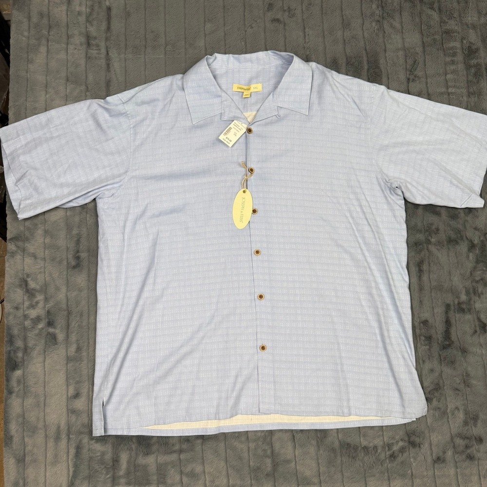 Joseph & Feiss Mens XXL Light Blue 100% Silk Short Sleeve Camp Shirt M102909